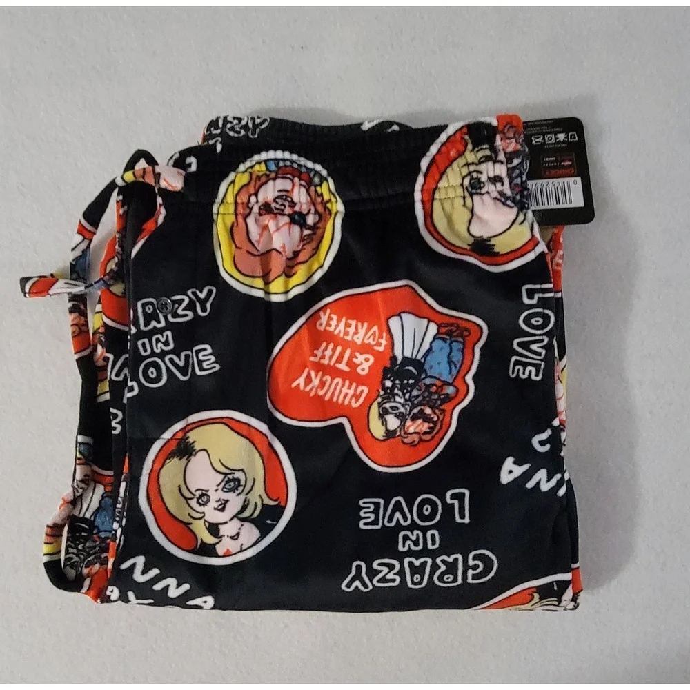 Chucky Pajama Lounge Pants Mens Size Large Black Graphics NWT